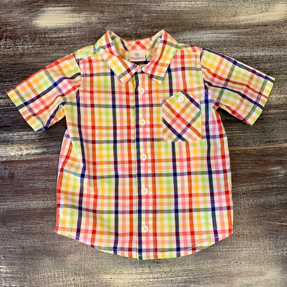 Hanna Andersson Plaid SS Button Down Sz 85